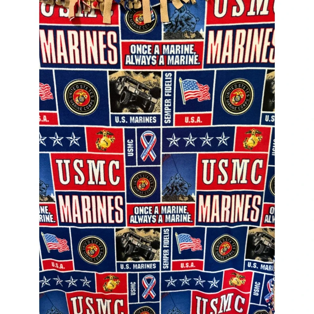 USMC United States Marine Corps Fleece Tie Blanket Throw Semper Fi Patriotic